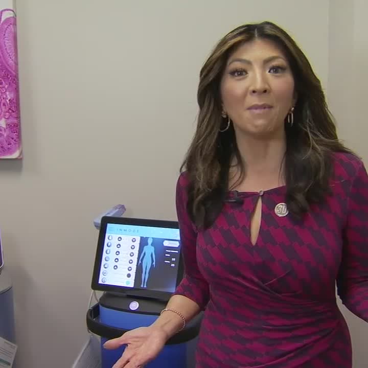 ABC30's Margot Kim presenting the Evoke and Morpheus8 machines at Macias Dermatology