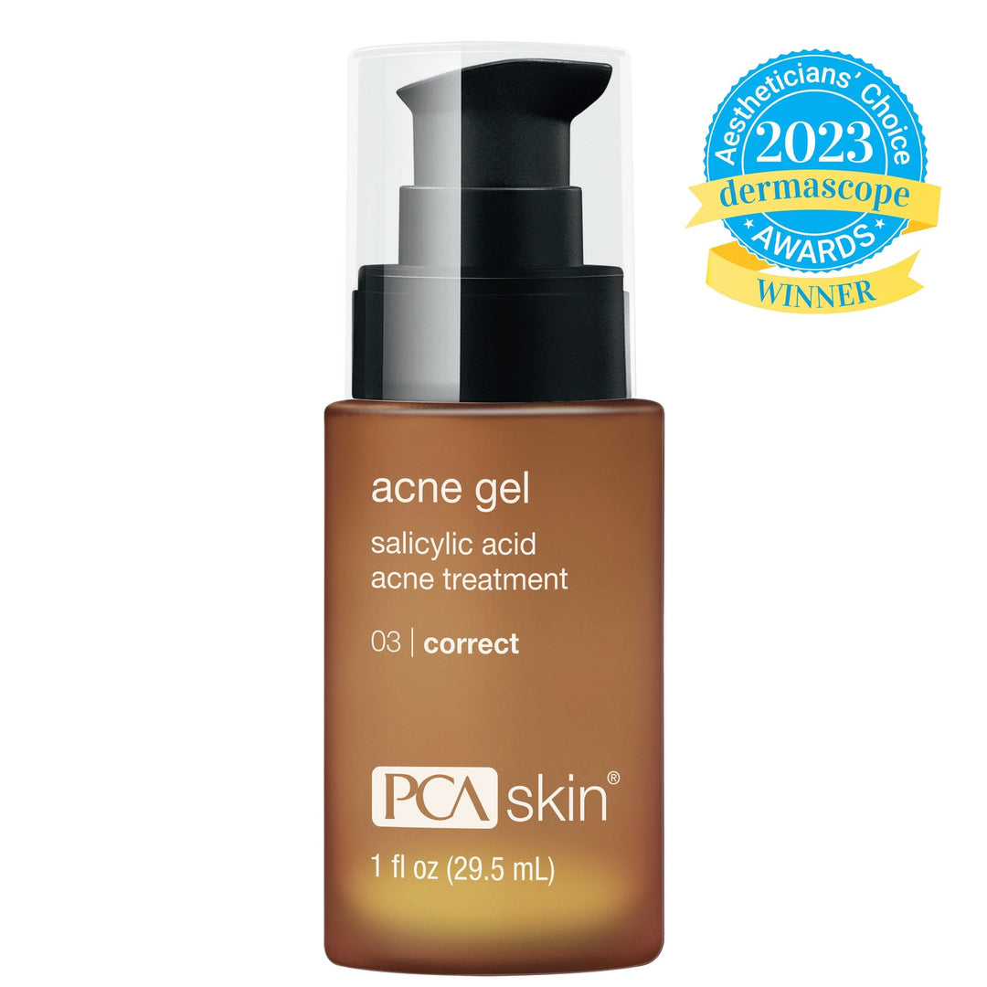 PCA SKIN Acne Gel 1 fl oz pump bottle on a white background