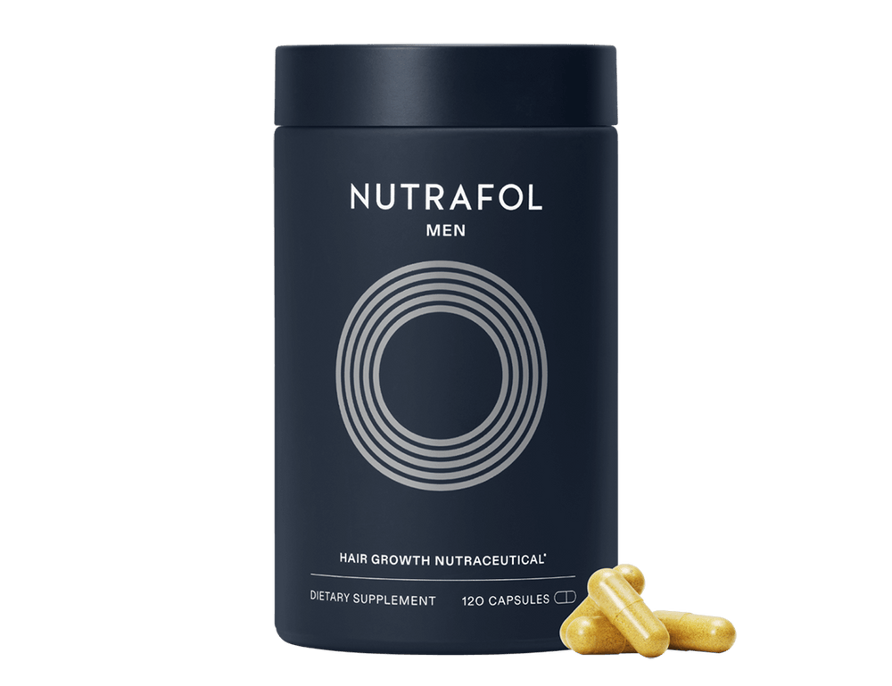 Nutrafol Men bottle with capsules on a white background